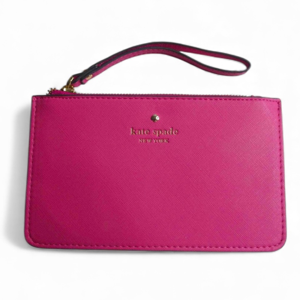 SOLD Kate spade hot pink gold crossgrain Leather wristlet wallet large